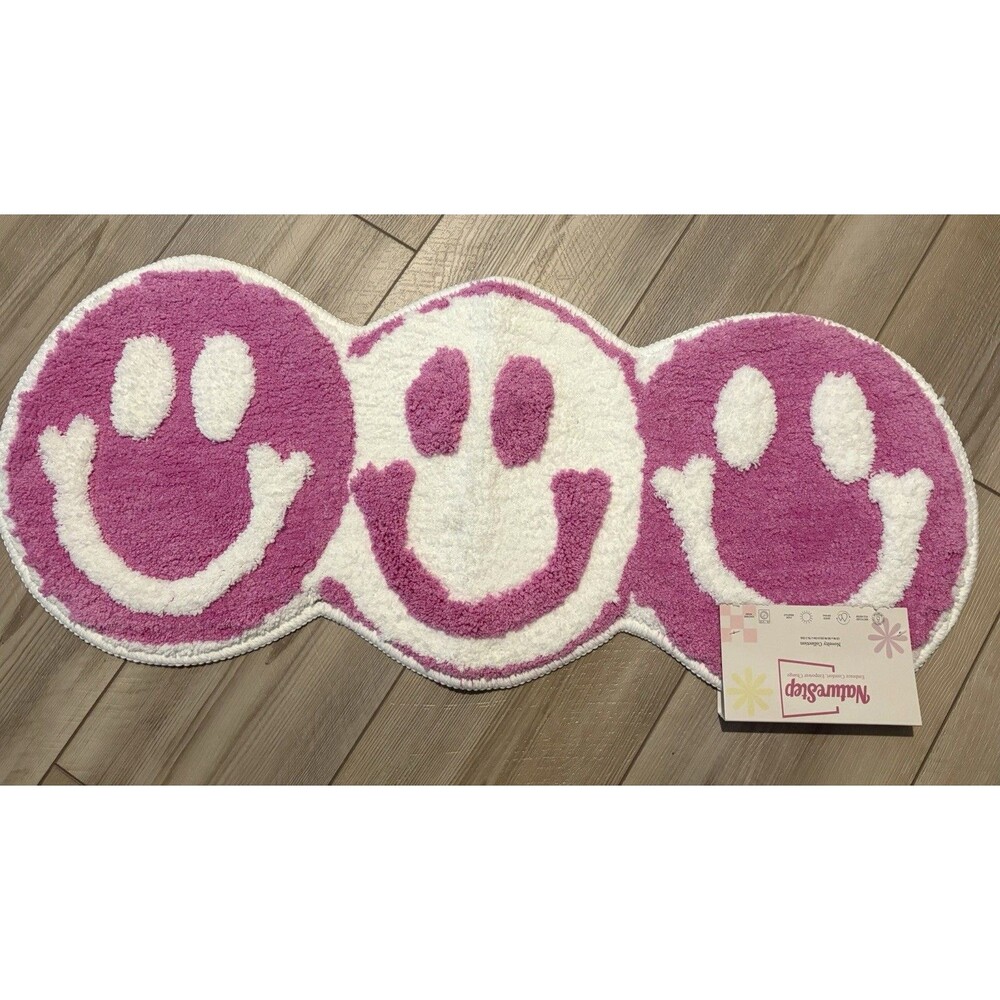 13in X 30in Nature Steps Pink White Smiley Face Kids Bedroom Bathroom Rug